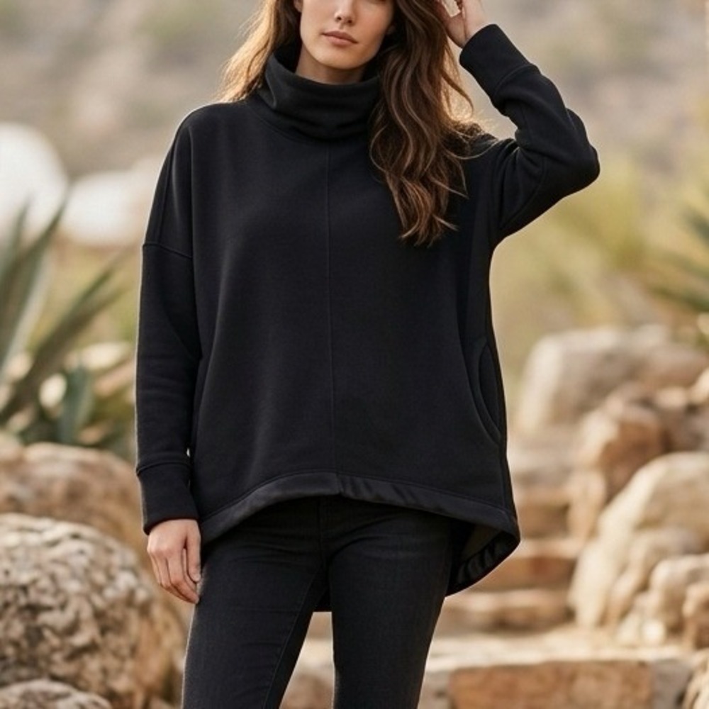 Athleta Cozy Karma Funnel Neck Sweatshirt Women S Black Fleece Oversized Sporty